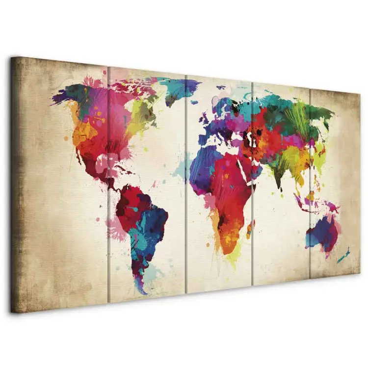 Continents vifs (5 parties) - carte du monde peinte à l'aquarelle