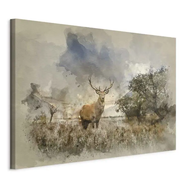 Cerf dans le champ - paysage rustique avec animal