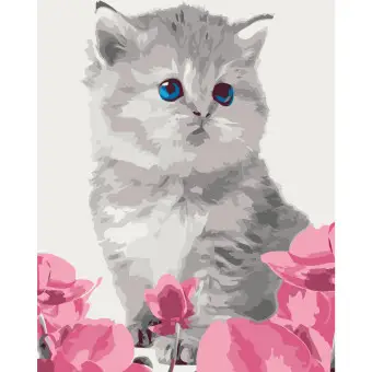 TISHIRON Kit Peinture Par Numéros – Chat Roux & Ciel Étoilé, Toile 40,6x50,8 Cm, Acrylique, 3 Pinceaux, Débutants