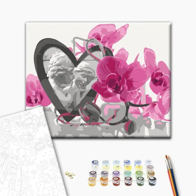 Anges (coeur et orchidée rose)