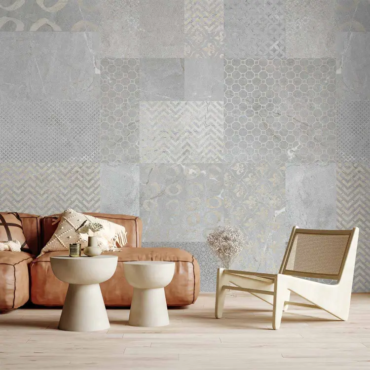 Carreaux - dalles en pierre avec motifs géométriques gris