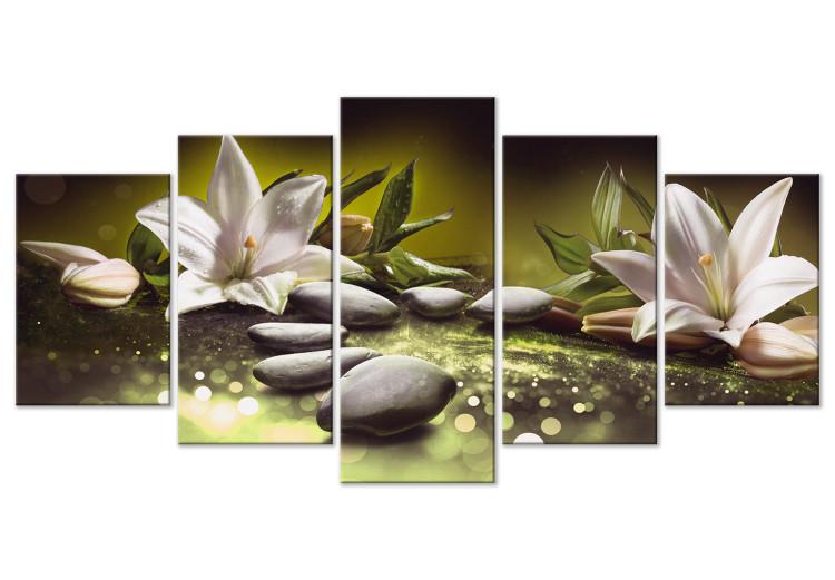 Sticker ambiance zen, galets, fleurs, bambou, fond blanc