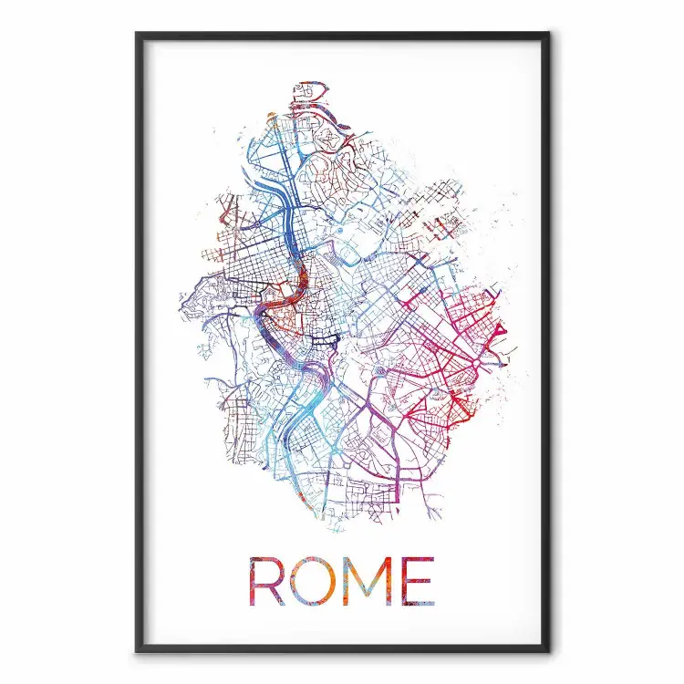 Rome - texte anglais, carte colorée de la ville italienne