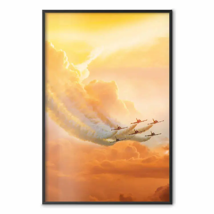 Avions dans les nuages - vol parmi nuages denses, ciel orange