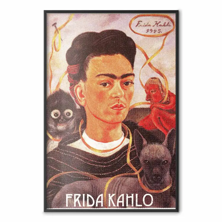 Frida Kahlo - composition avec portrait coloré de femme et animaux