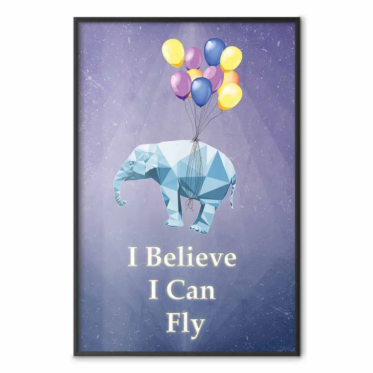 Éléphant volant - composition avec animal et textes anglais