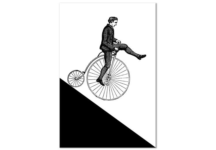Tableau sur toile À vélo à travers le temps (1 pièce) - motif vintage noir et blanc