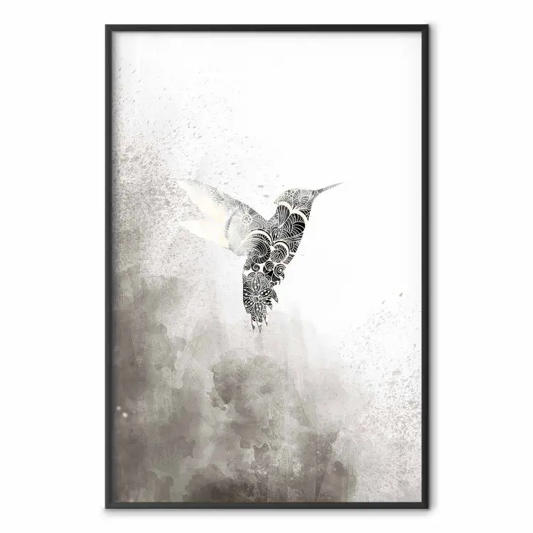 Colibri ethnique - abstraction avec un oiseau dans des nuances de gris
