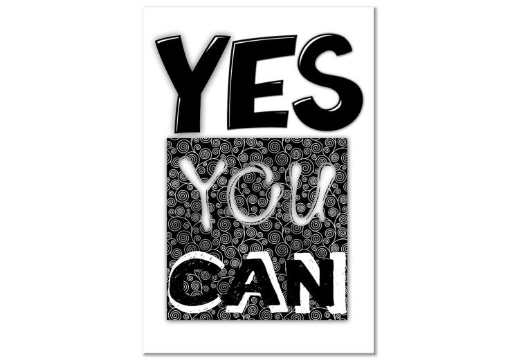 Tableau sur toile Yes you can (1 pièce) - citation motivante en noir et blanc