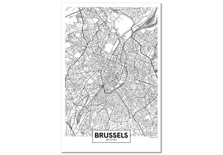 Tableau sur toile Rues de Bruxelles - une carte en noir et blanc d'une ville belge