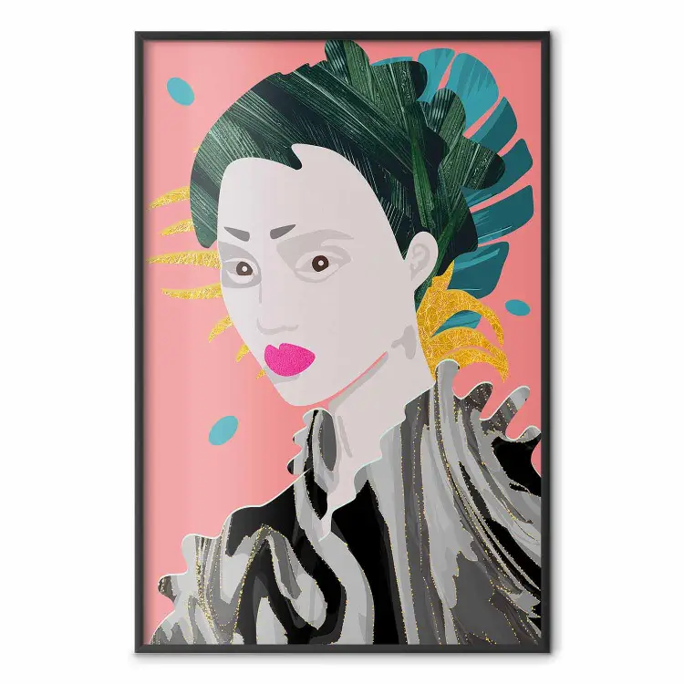 Style asiatique - abstraction avec portrait de femme sur fond saumon