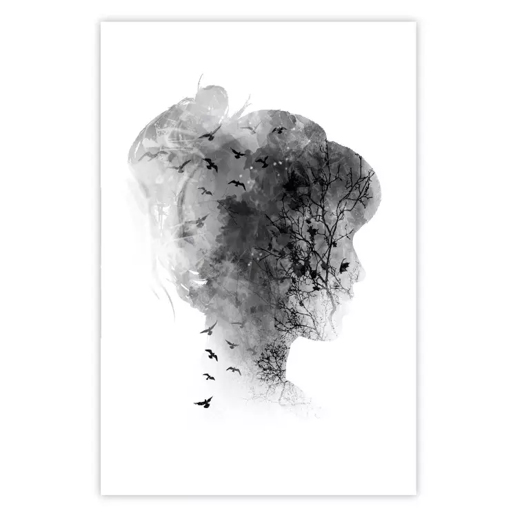 Esprit ouvert - abstraction noir et blanc avec portrait de femme