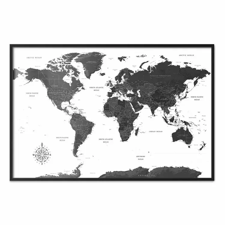 Carte Monochrome - Carte Monde Noir & Blanc