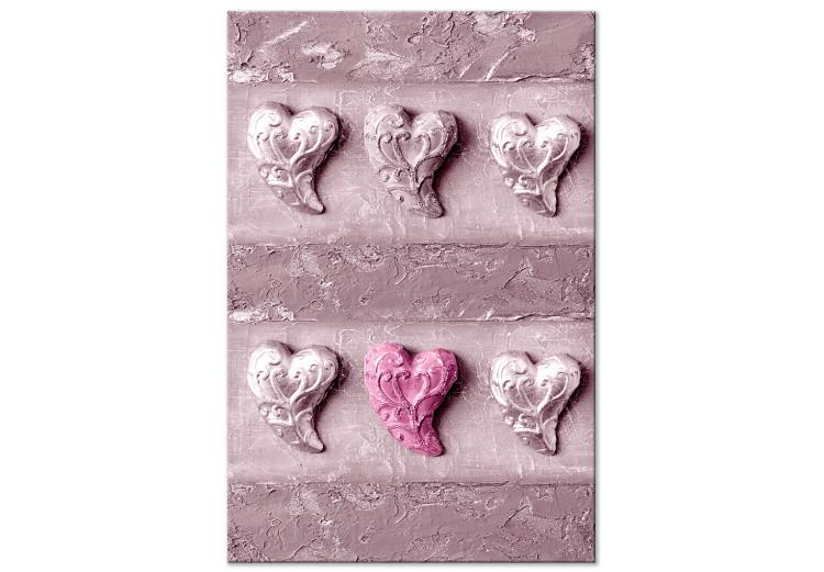 Tableau sur toile Amour de pierre - six coeurs sur une texture aux couleurs roses