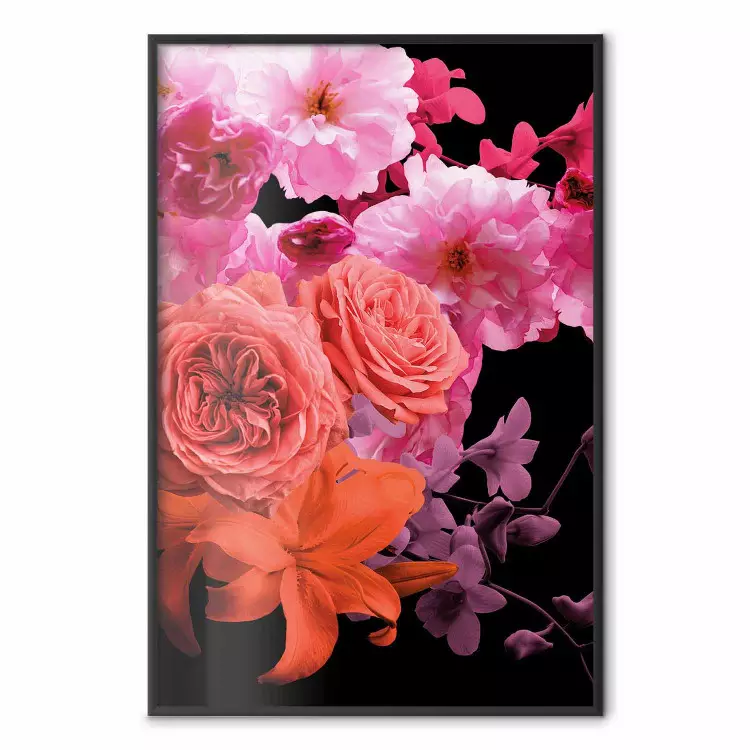Brisée printanière - fleurs roses sur fond noir