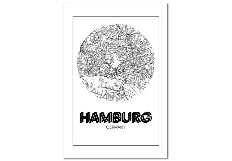 Tableau sur toile Hambourg - carte minimaliste en noir et blanc de la ville allemande