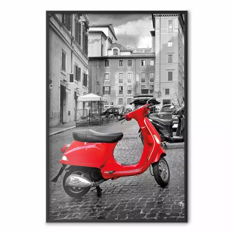Mon rêve - scooter rouge et architecture italienne en noir et blanc