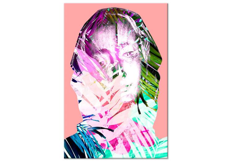 Tableau sur toile Madonna néon - un portrait coloré d'une femme avec motif botanique