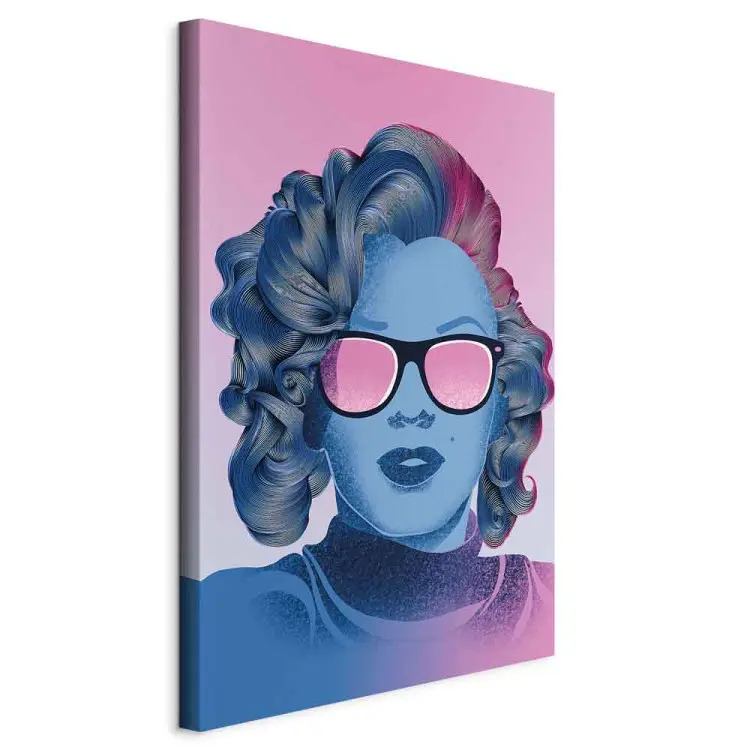 Portrait bleu - un visage de Norma Jeane sur fond rose