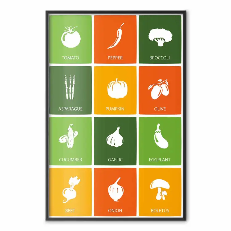 Légumes colorés - tableau avec carrés colorés et légumes
