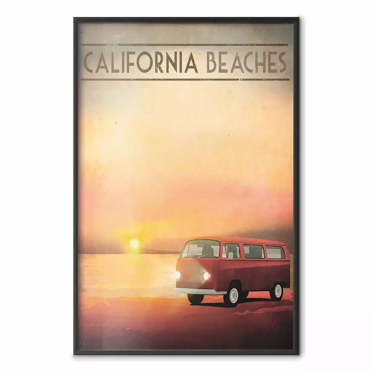 Plages de Californie - texte anglais et voiture au coucher de soleil