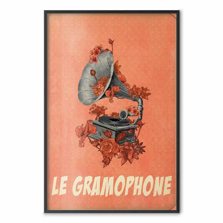 Phonographe - texte français et lecteur de musique avec fleurs