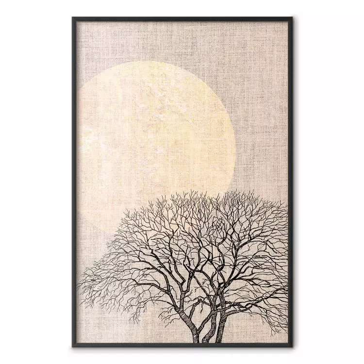 Pleine lune matinale - arbre et lune jaune sur tissu
