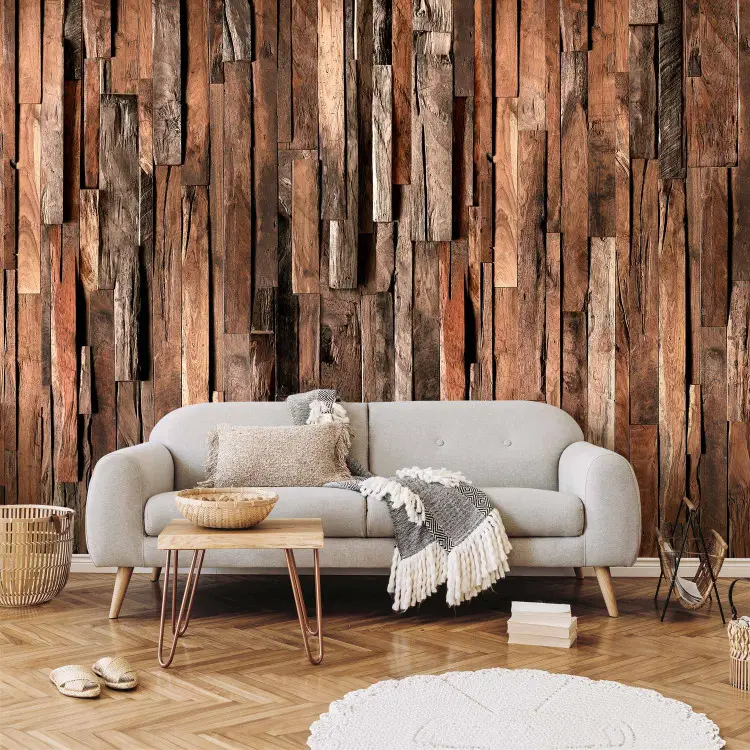 Rideau de bois brun - mur en planches assemblées