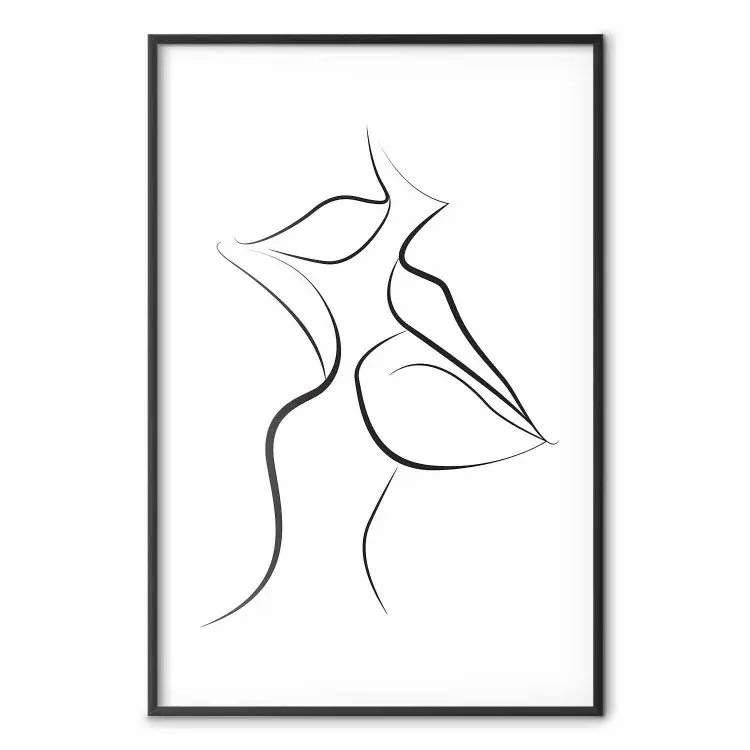 Premier baiser - line art noir et blanc de lèvres