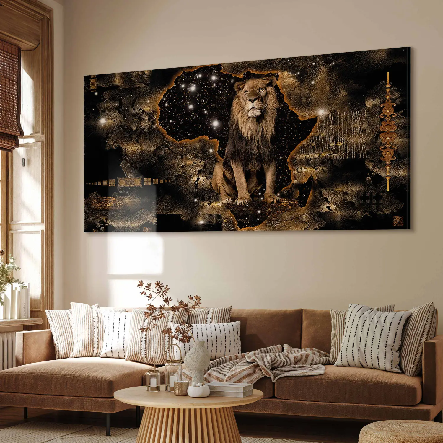Tableau Mural Lion Sépia - Toile Sur Cadre, Prêt à Accrocher, Plusieurs Tailles, Neuf
