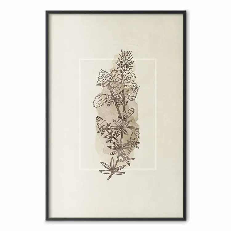 Esquisse champêtre - plante à fleurs sur beige en style rétro