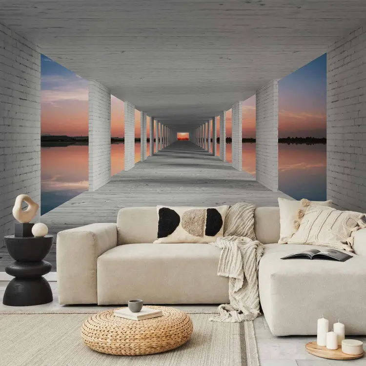 Papier peint moderne Abstraction - tunnel futuriste en 3D entouré d'un ...