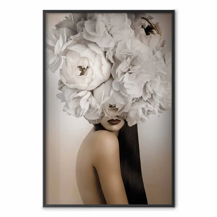 En Fleur - portrait abstrait femme avec fleurs blanches