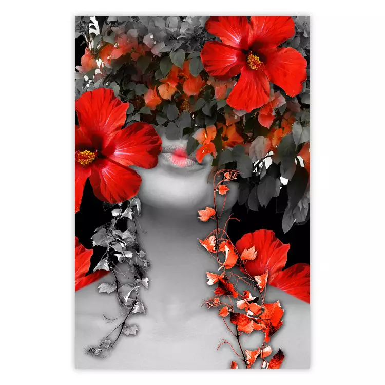 Rêves Japonais - fleurs rouges sur abstraction femme