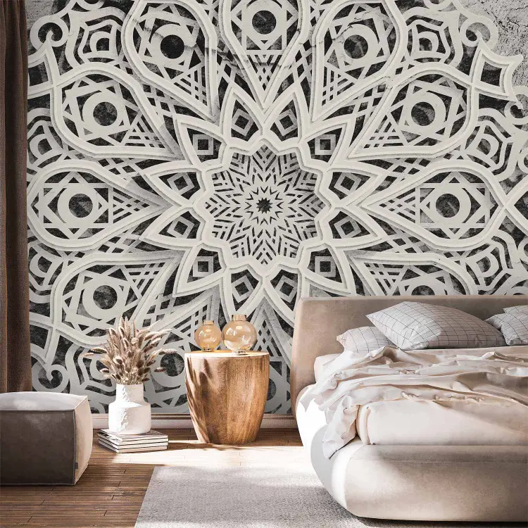 Mandala - motif oriental avec motif blanc sur fond texturé béton