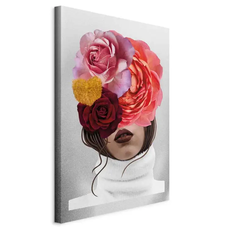 Pivoines et roses sur le visage d'une femme - un portrait abstrait