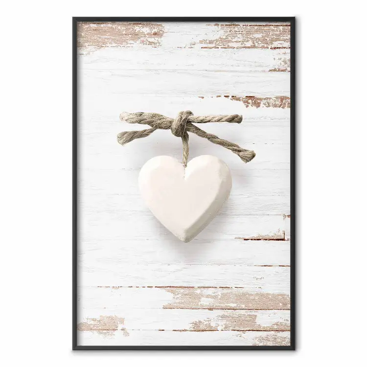 Amour Étreintes - cœur en pierre blanche sur bois clair