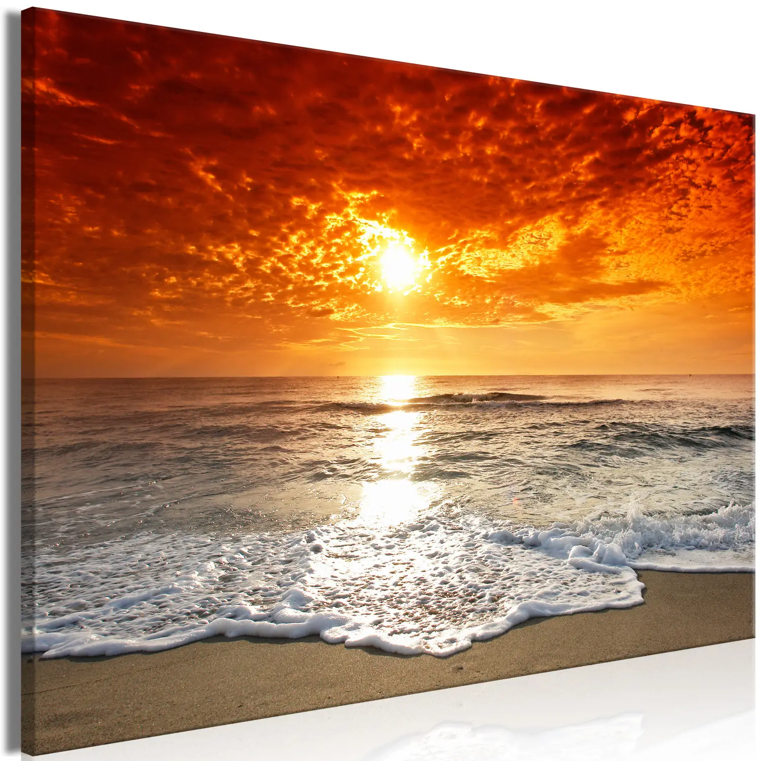 Tableau XXL Mer calme II - paysage marin avec plage de sable au coucher du soleil