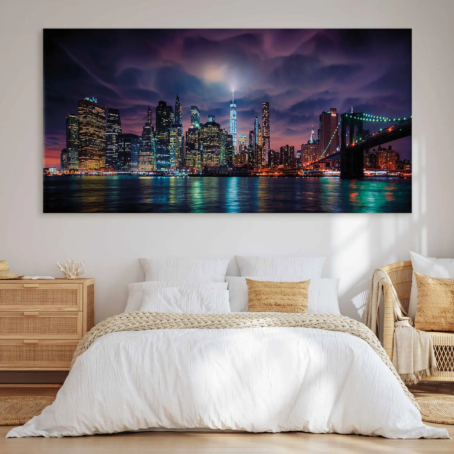 Tableau Décoratif Ville Manhattan 150x50 Cm - Impression Sur Toile New York Panorama