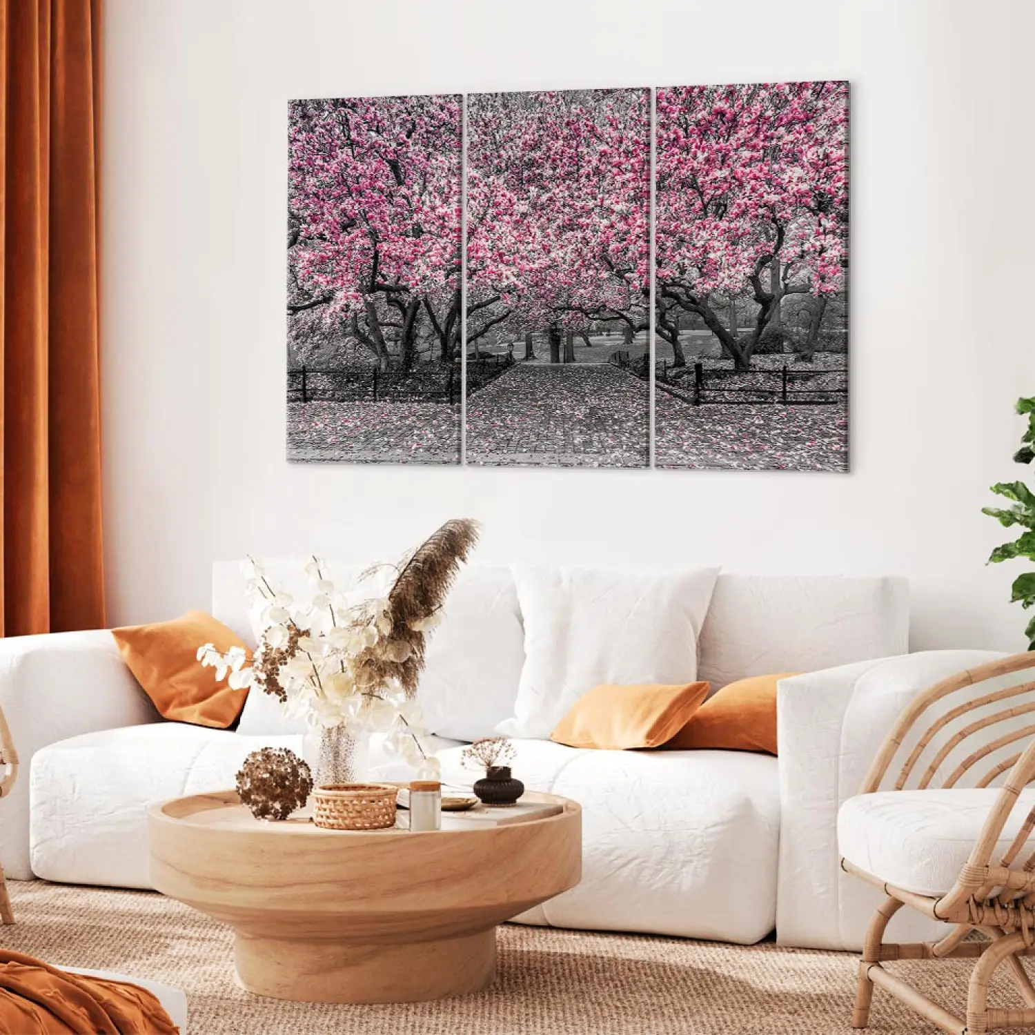 Tapisserie Murale "Magnolias De Printemps" - Grande Décor Florale Avec Tige De Suspension - 109x84 Cm