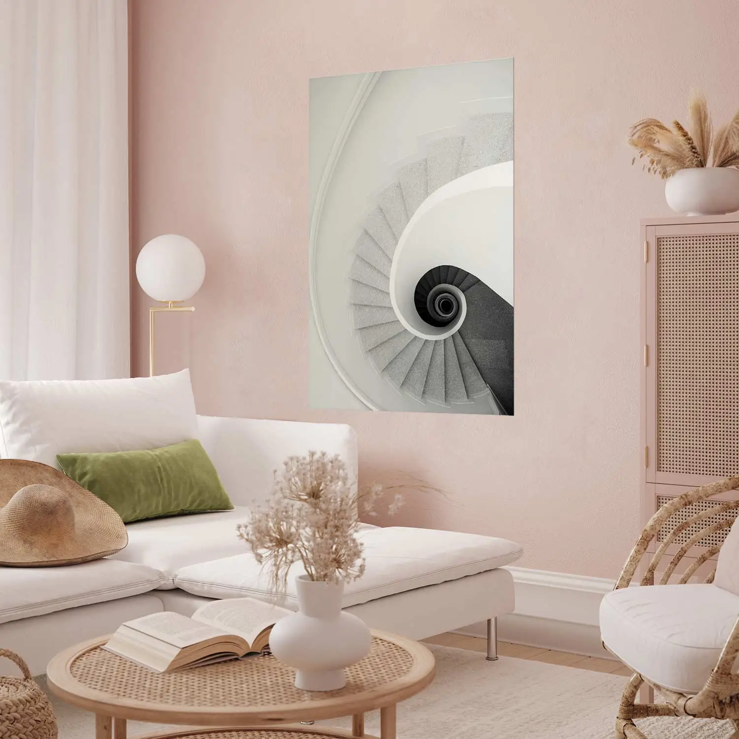 Affiche Déco Escalier Spirale Noir Et Blanc - Format 40x30 Cm, Papier, Style Architecture Moderne