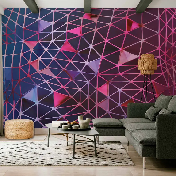 Réseau géométrique - triangle connecté en nuances de violet et rose