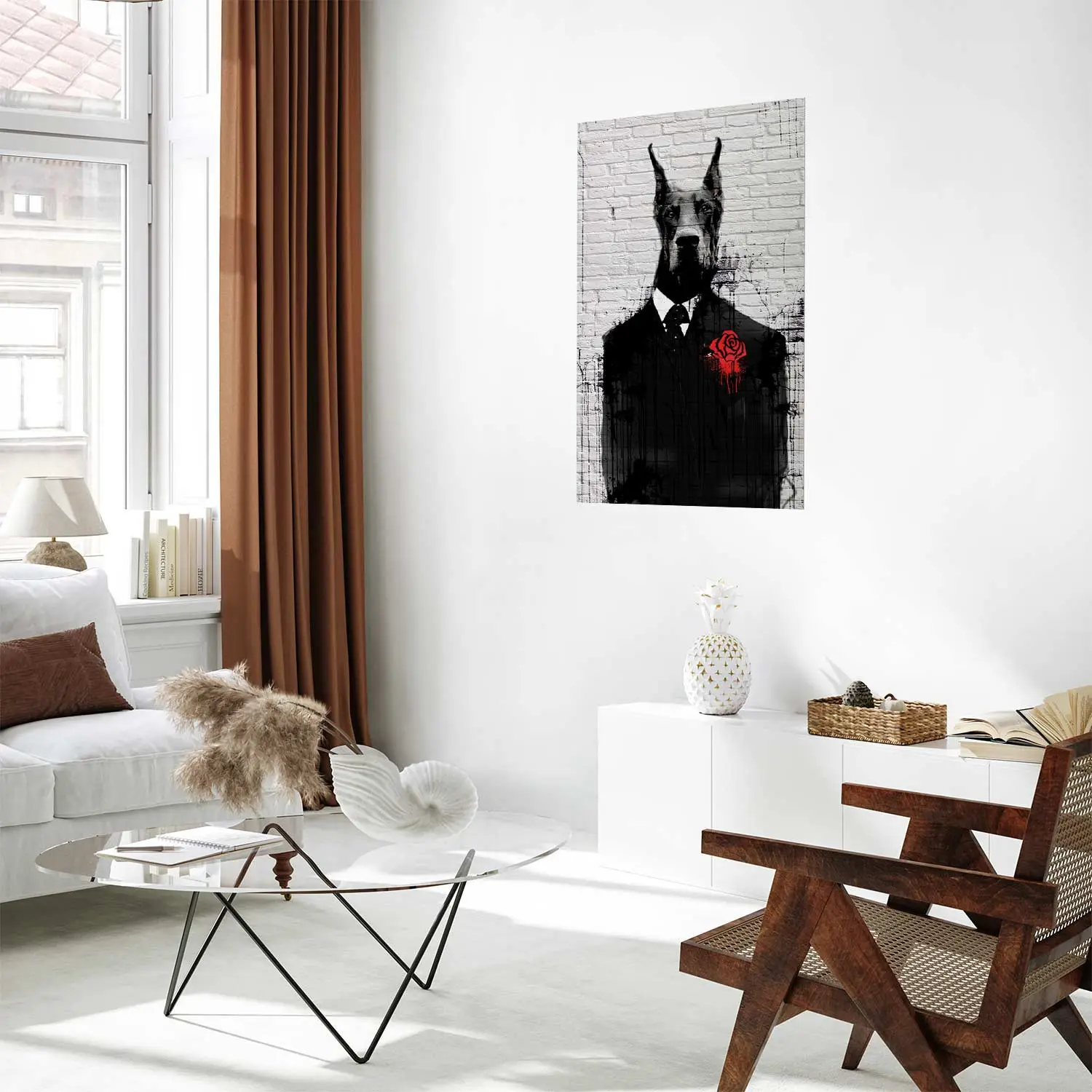 Mode noir Doberman chien Lion avec une pistolet affiche toile peinture luxe Animal mur Art photo pour salon décor à la maison  15