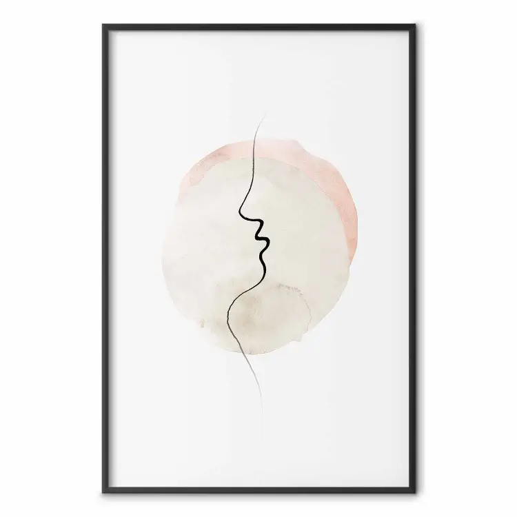 Bord du baiser - line art noir sur fond abstrait clair