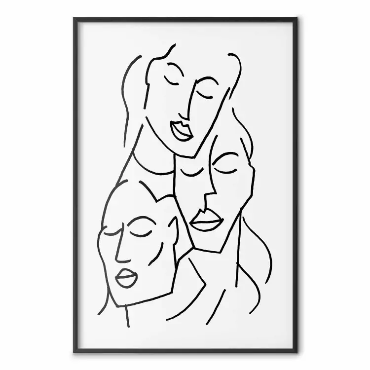 Trois visages - line art de visages sur fond gris uni