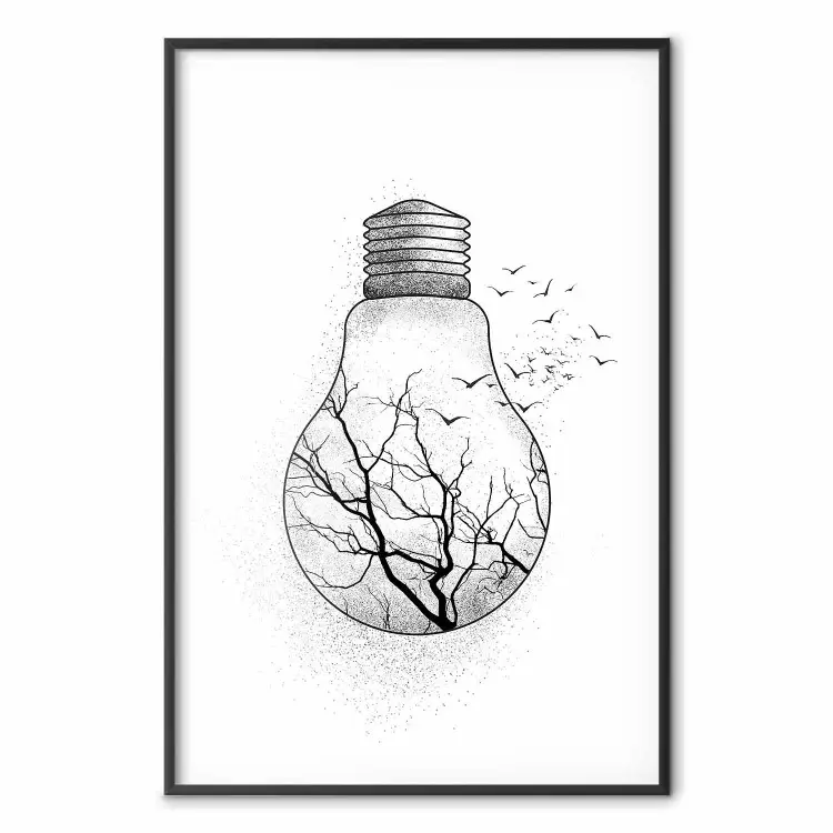Oiseaux d'hiver - ampoule noir et blanc avec arbre et oiseaux