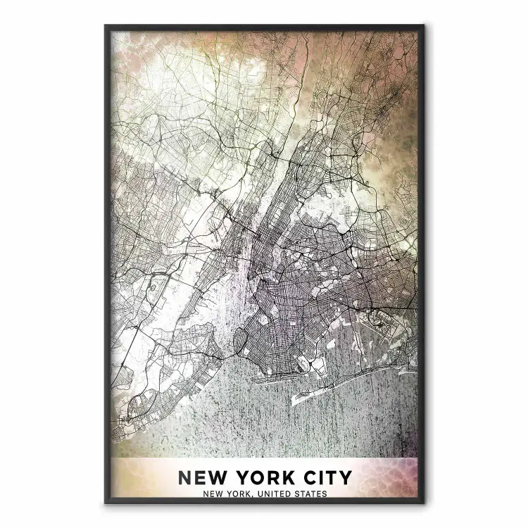 Poster Carte New York - plan de ville vintage en noir et blanc - bimago.fr