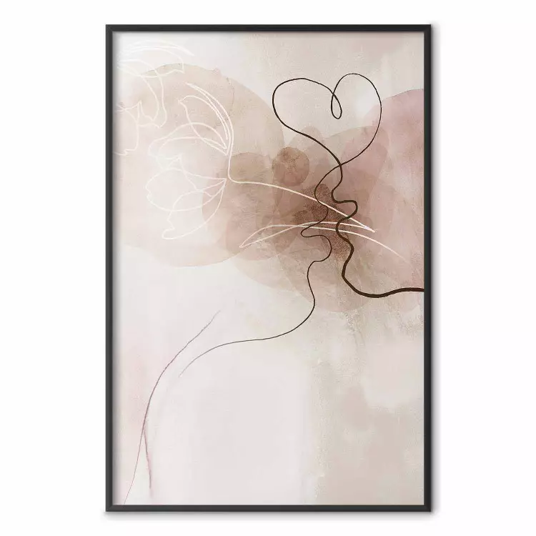 Baiser et coeur - dessin abstrait line art en rose pastel
