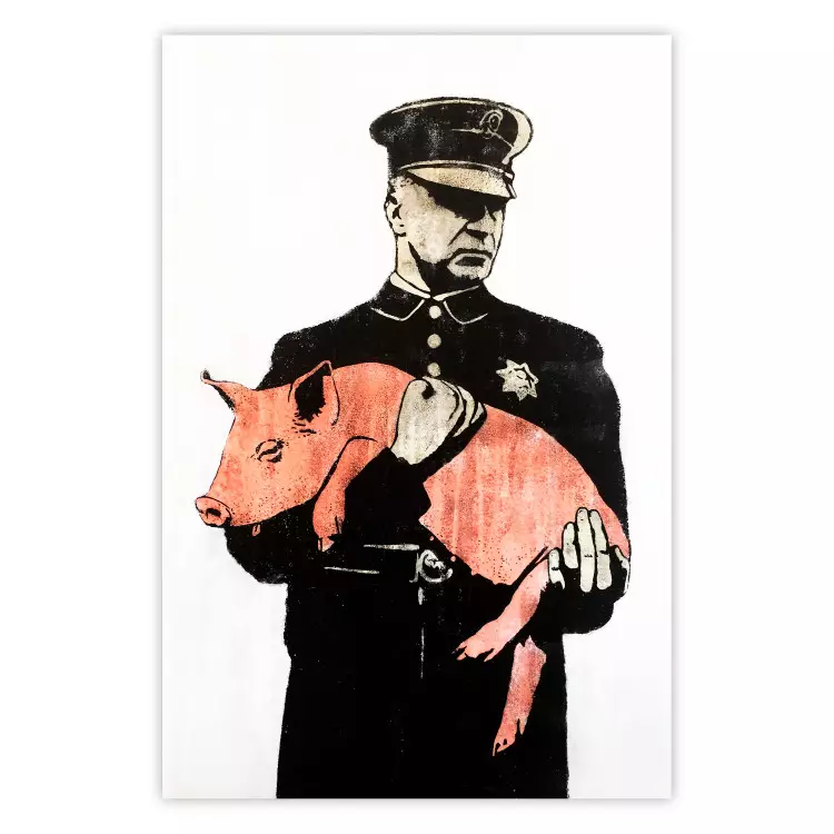 Banksy : Policier et cochon - policier tenant un cochon rose endormi