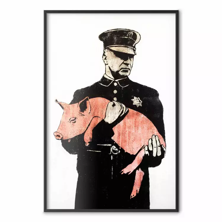 Banksy : Policier et cochon - policier tenant un cochon rose endormi